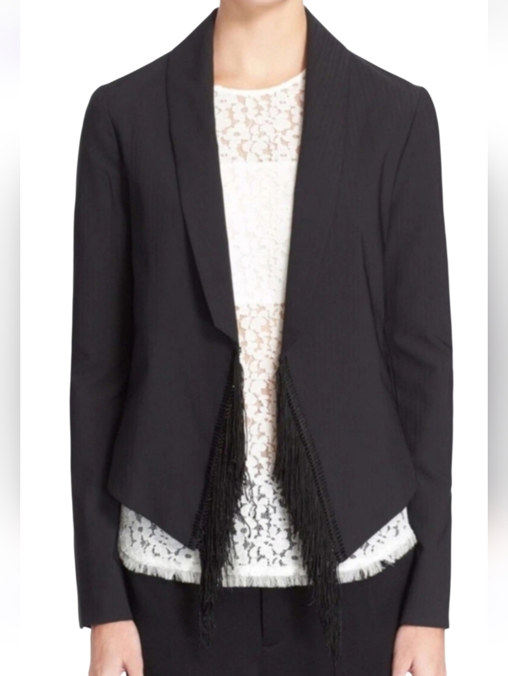 NWT Derek Lam 10 Crosby $595 Fringe Jacket Blazer Size 2 Black